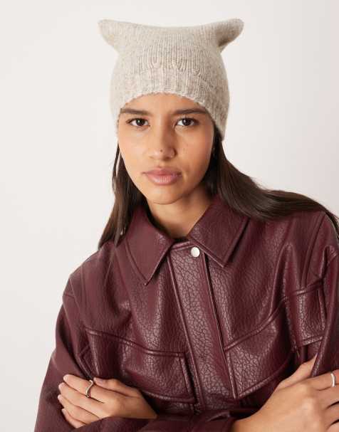 ASOS DESIGN cat ears knit beanie in oatmeal - view 1