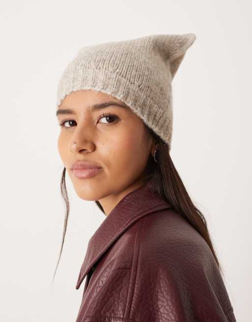ASOS DESIGN cat ears knit beanie in oatmeal
