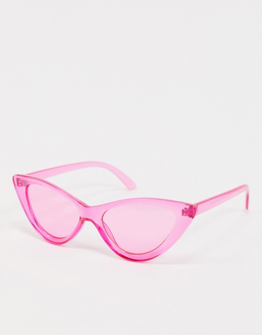 ASOS DESIGN cat eye bevelled fashion glasses in crystal pink lens and frame