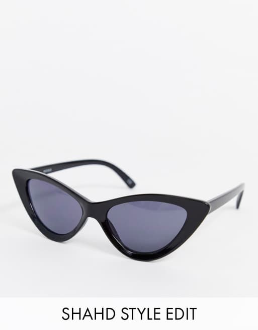 Asos Design Cat Eye Bevelled Sunglasses In Shiny Black Asos 4259