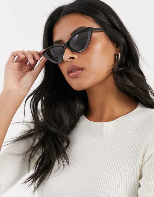 ASOS DESIGN square beveled cat eye sunglasses in shiny black