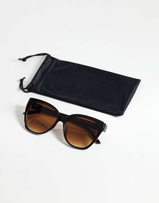 ASOS DESIGN – Cat-Eye-Sonnenbrille in Schwarz mit braunen Gläsern mit Farbverlauf, 3 von 3