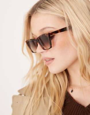 ASOS DESIGN - Cat-Eye-Sonnenbrille mit feinem Gestell in Schildpatt-Optik-Braun