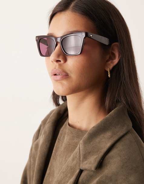 ASOS DESIGN cat eye sunglasses in burgundy - view 1