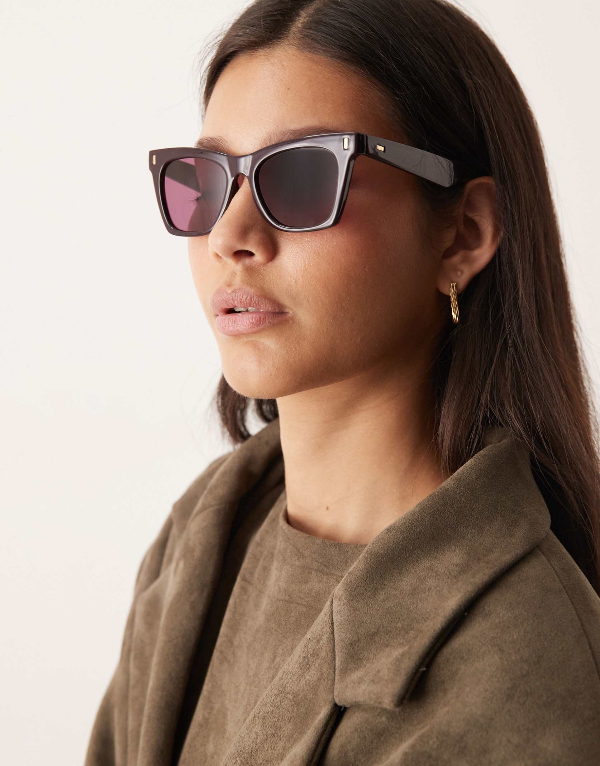 asos design cat eye sunglasses in burgundy