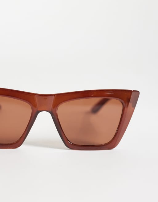 ASOS DESIGN cat eye sunglasses in crystal brown, 3 of 3