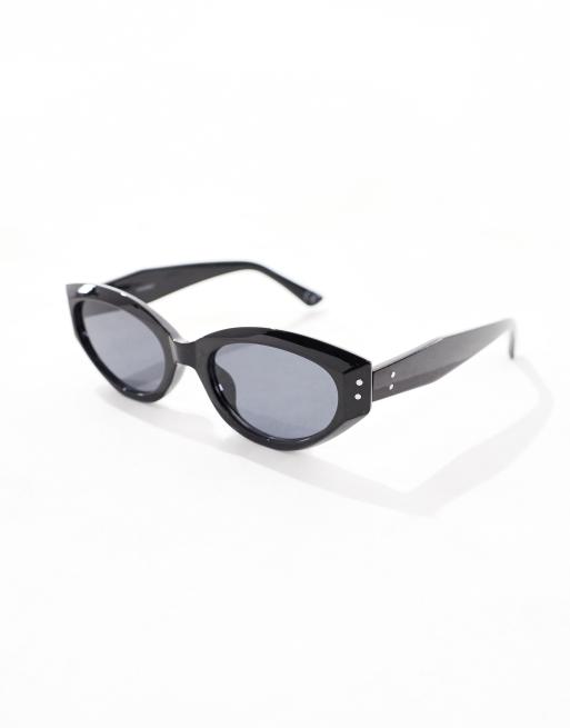 ASOS DESIGN cat eye sunglasses with bevel in black, 2 of 4