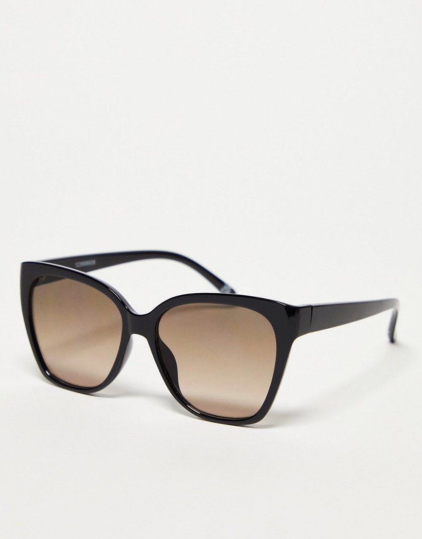 Asos Design Cat Eye Sunglasses With Brown Lens-black