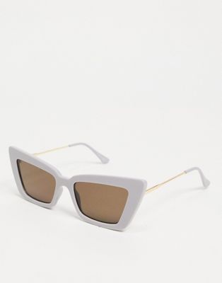 ASOS DESIGN cat eye sunglasses with tubular temple in grey - ASOS Price Checker