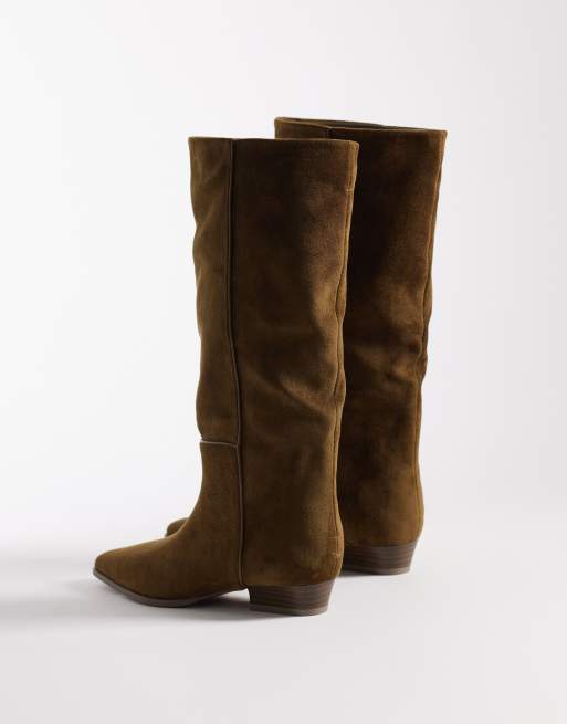 ASOS DESIGN – Catalina – Olivgröna knähöga boots med smal, slouchy passform, 3 av 4