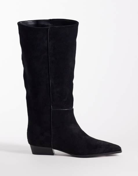 ASOS DESIGN Catalina slim slouch knee boots in black - view 1