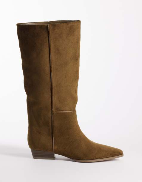 ASOS DESIGN Catalina slim slouch knee boots in olive - view 1