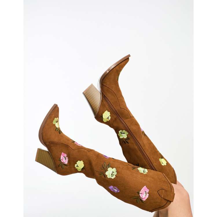 Embroidered on sale heeled boots