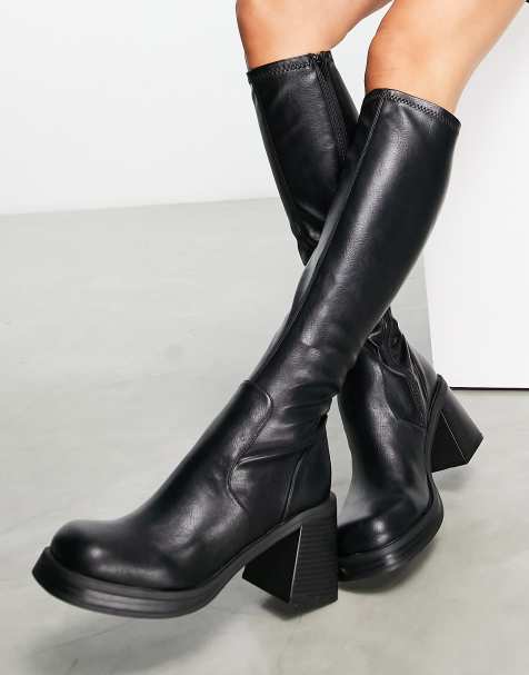 Knee High & Long Boots | Leather Flat Knee High Boots | Asos