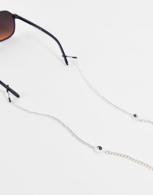ASOS DESIGN - Catena per occhiali da sole con perline con Yin-Yang, colore argento