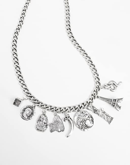 ASOS DESIGN - Catenina color argento brunito con ciondoli stile souvenir