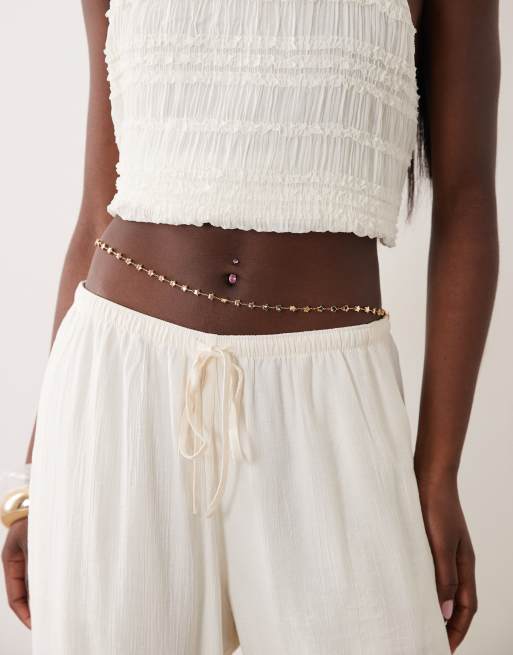 ASOS DESIGN - Catenina da pancia color oro con stelle, 2 di 3