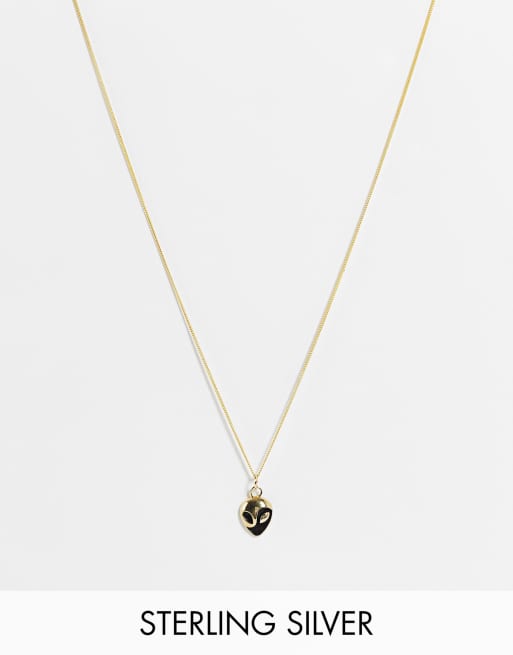 ASOS DESIGN - Catenina in argento sterling placcato oro 14k con pendente a forma di alieno