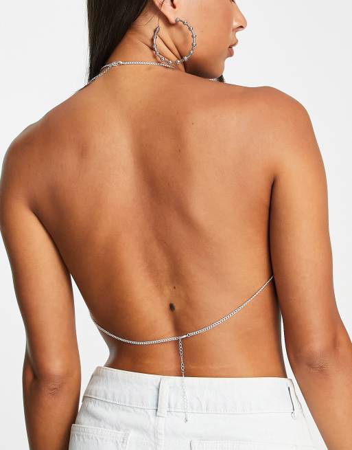 ASOS DESIGN - Catenina per il corpo a brassière in maglia metallica argento, 2 di 4