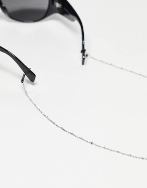 ASOS DESIGN - Catenina per occhiali da sole color argento con motivo a sferette e barrette 