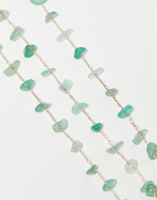 ASOS DESIGN - Catenina per occhiali da sole dorata con frammenti di pietra semipreziosa verde, 3 di 4