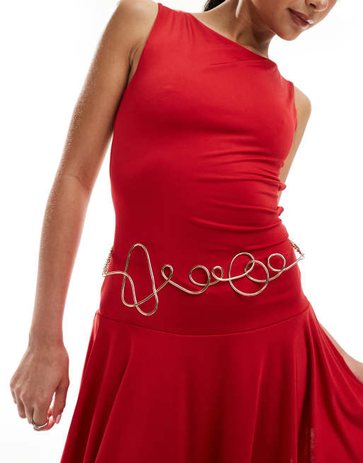 ASOS DESIGN - Catenina per pancia color oro con design astratto