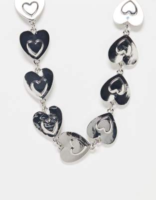 ASOS DESIGN chunky neck chain with hearts in silver tone - ASOS Price Checker