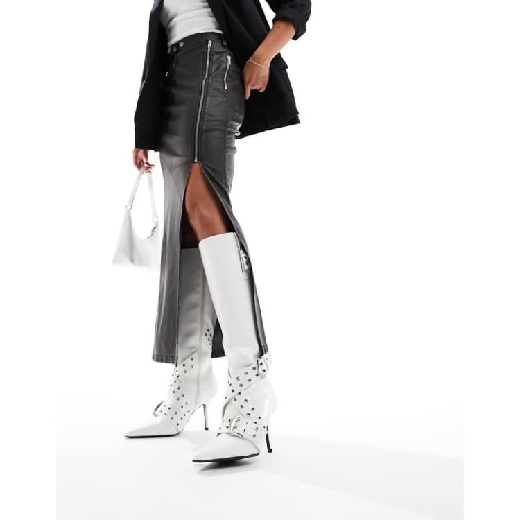 ASOS DESIGN Caution Stivali al ginocchio con tacco bianchi con