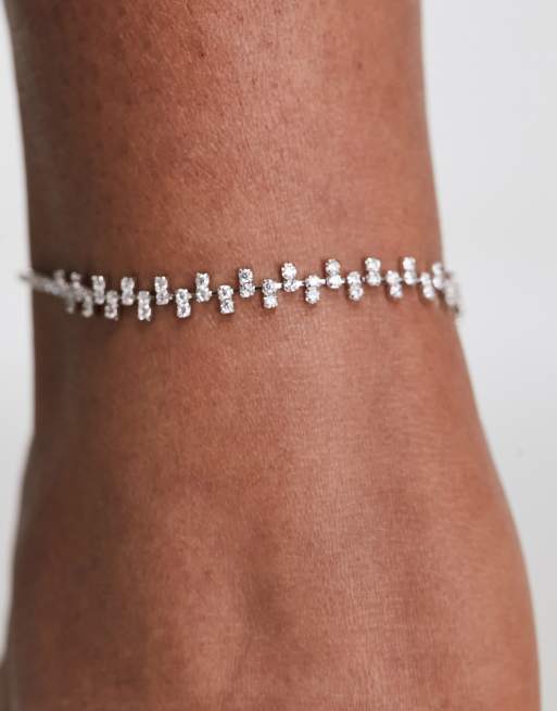 ASOS DESIGN - Cavigliera argentata con cristalli in zirconia cubica
