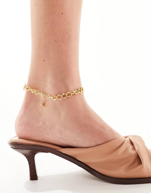 ASOS DESIGN - Cavigliera in catenina testurizzata placcata oro 14 k, 3 di 4