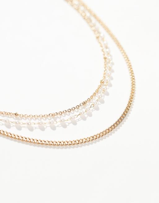 ASOS DESIGN - Cavigliera multifilo con perle sintetiche e catenina color oro, 2 di 4