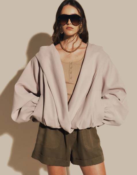 ASOS DESIGN - cazadora bomber con capucha, cuello esmoquin y modal en piedra - view 1