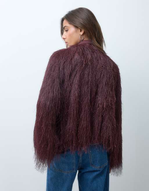 ASOS DESIGN - cazadora bomber de pelo sintético burdeos, 5 de 5