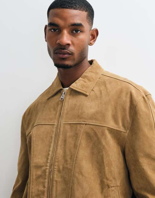ASOS DESIGN cazadora bomber extragrande de piel auténtica marrón, 2 de 5