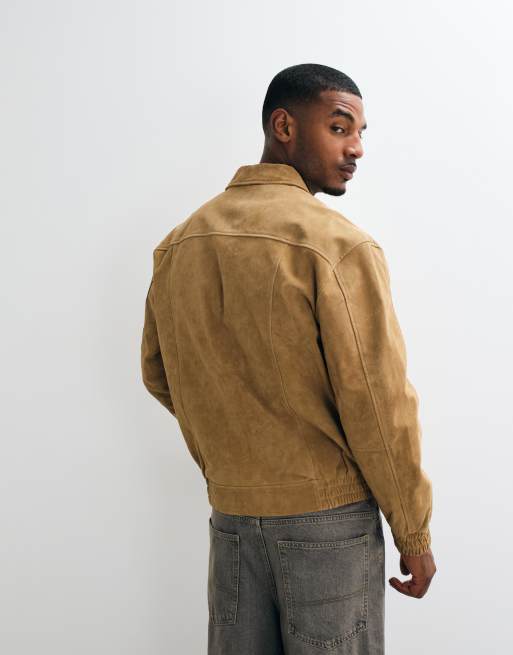 ASOS DESIGN cazadora bomber extragrande de piel auténtica marrón, 5 de 5