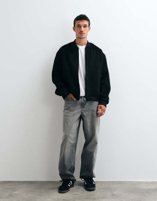 ASOS DESIGN - cazadora bomber extragrande efecto lana negra, 2 de 5