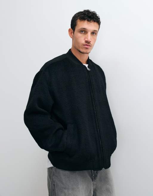 ASOS DESIGN - cazadora bomber extragrande efecto lana negra, 3 de 5
