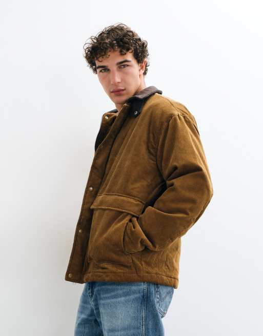 ASOS DESIGN cazadora field extragrande de pana con cuello en contraste en marrón, 3 de 5