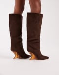 [ASOS DESIGN] ASOS DESIGN Cece wedge pull-on knee boots in chocolate suedette-Brown 37 Chocolate
