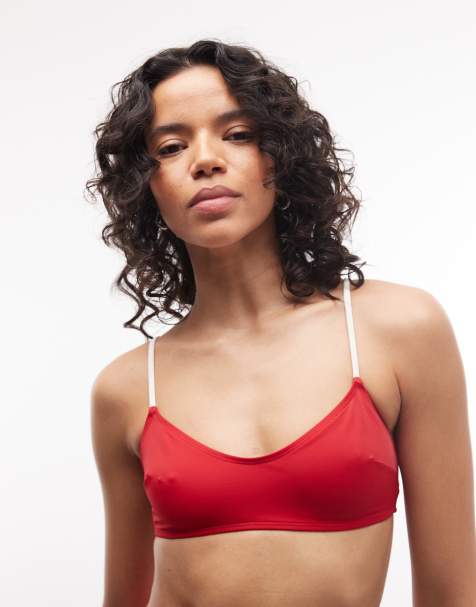 ASOS DESIGN – Cecelie – Bikinioberteil in kontrastierendem Rot und Weiß mit U-Ausschnitt - view 1