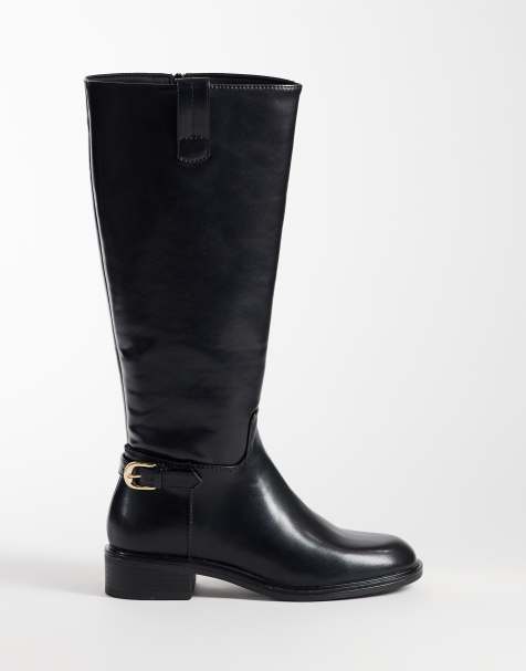 ASOS DESIGN Cecile flat riding knee boots in black - view 1