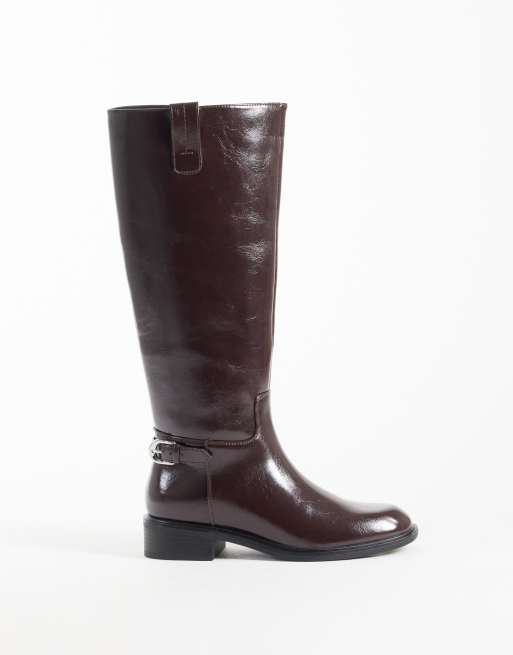 ASOS DESIGN Cecile flat riding knee boots in burgundy, 2 of 4