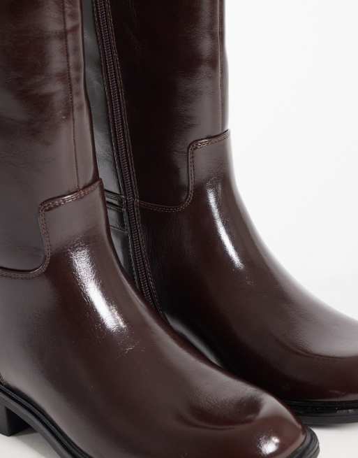 ASOS DESIGN Cecile flat riding knee boots in burgundy, 3 of 4