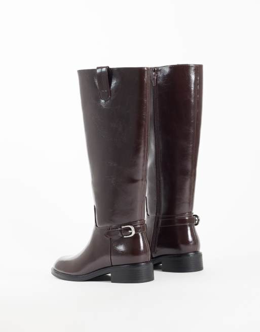 ASOS DESIGN Cecile platta ridstövlar till knäna i burgundy, 4 av 4