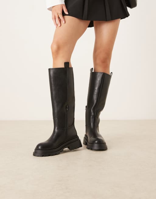 ASOS DESIGN Cecilia chunky flat knee boots in black