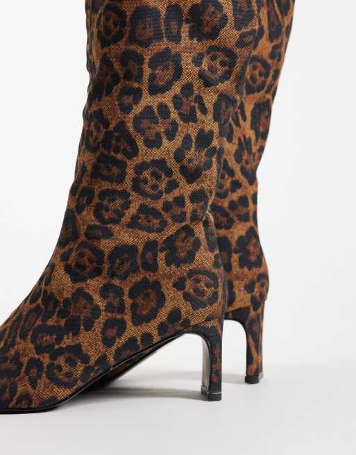 ASOS DESIGN Cedrick chisel toe heeled knee boots in leopard print, 2 of 4