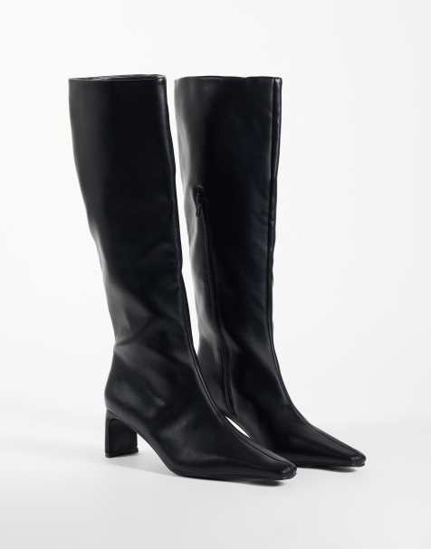 ASOS DESIGN Cedrick kozaki do kolan na obcasie z noskiem w szpic w czerni - view 1