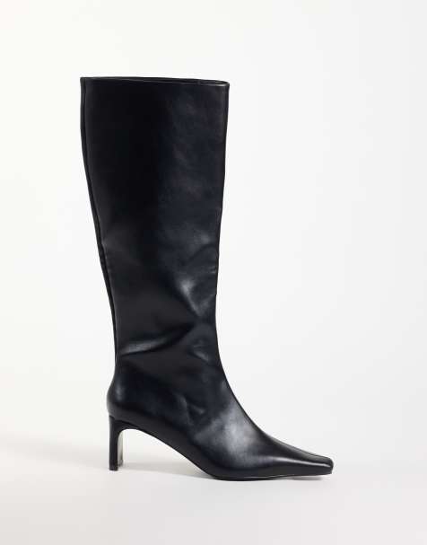 ASOS DESIGN Cedrick stivali al ginocchio con tacco e punta affusolata neri - view 1