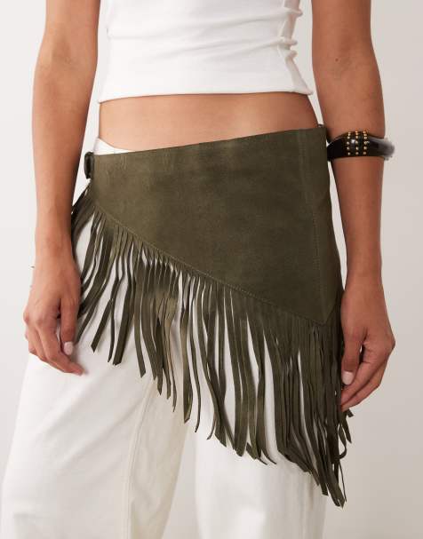 ASOS DESIGN ceinture à franges en daim kaki - view 1
