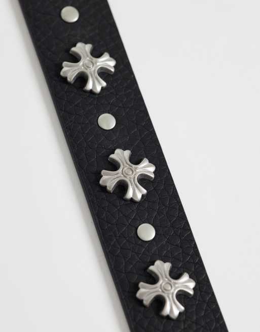 ASOS DESIGN - Ceinture cloutée à croix en similicuir avec boucle texturée style western - Noir, 2 de 3
